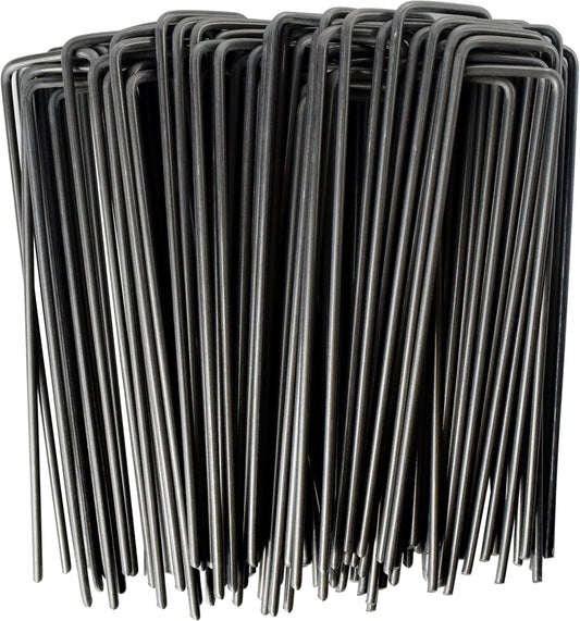 MySit 6" Garden Staples Landscape Stakes Ground Pins 100 Pack, Lawn Staples Weed Fabric Staple, Heavy Duty 11-Gauge(3.0mm) Steel Sod Anchor Securing Pegs for Securing Fabric