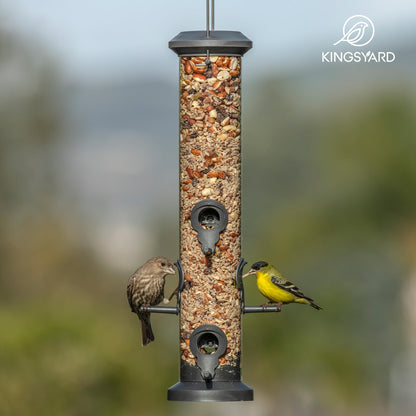 Kingsyard 2 Pack Tube Feeders with 6 Feeding Ports for Outdoors Hanging, Premium Hard Plastic