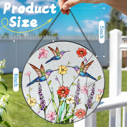 8 Inch Hummingbirds Stained Glass Suncatcher, Stained Glass Window Hanging, Window Hanging Decor, Hummingbird Sun Catcher, Gifts for Women Mom Grandma, Mother Day, Birthday, Christmas