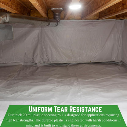 Farm Plastic Supply Crawl Space Vapor Barrier, 20 mil - Thick Plastic Sheeting, Drop Cloth Moisture Barrier for Crawl Space Encapsulation, Heavy Duty Polyethylene, Black & White Panda Film (12' x 50')