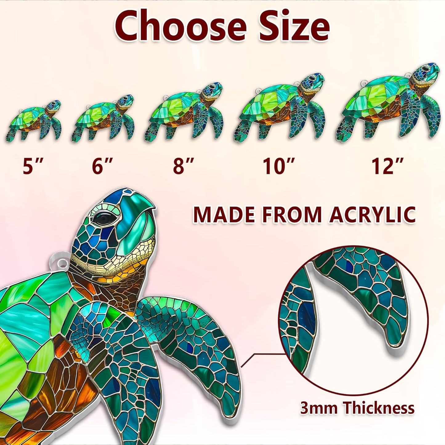 Sea Turtle Suncatcher Window Hanging Sign, Turtle Acrylic Ornament Wall Decor, Marine Keepsake for Animal Turtle Lovers, Beach Ocean Gifts for Women Mom, Housewarming Art Indoor Decoration