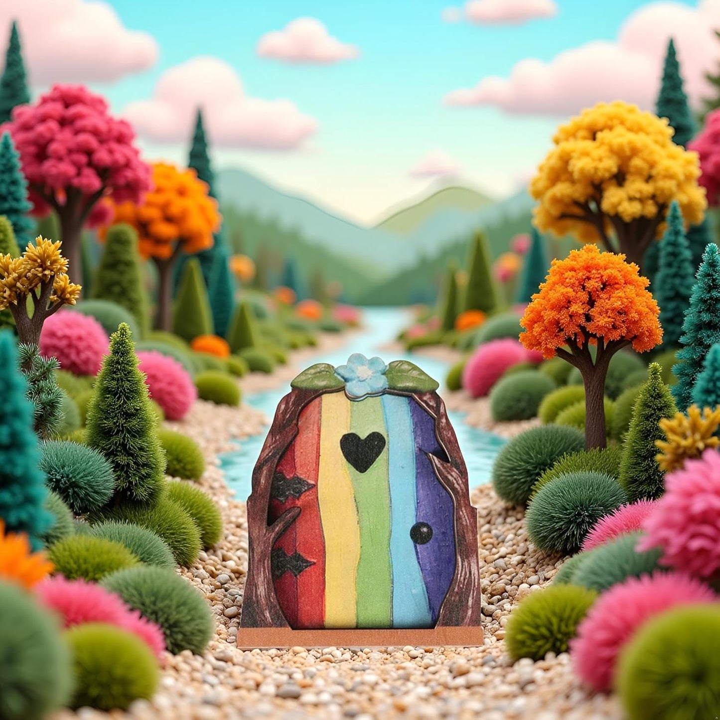 Multicolour Streak Mini Fairy Garden Door for Tree, 3D Miniature Fairy Door for Fairytale Tiny House Doors, Bonsai Terrarium Micro Landscape Decoration Accessories Garden Miniatures
