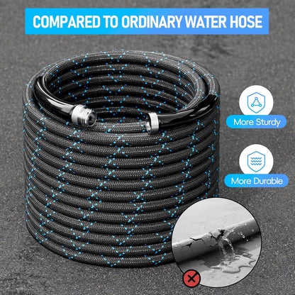 SPECILITE Garden Hose 100ft, 3-Layer Flexible Water Hose with 8 Pattern Spray Nozzle, Non-Expanding & Lightweight Stainless Steel Hose for Yard, Lawn, Outdoor-Leak Proof, No-kink & Tangle-free