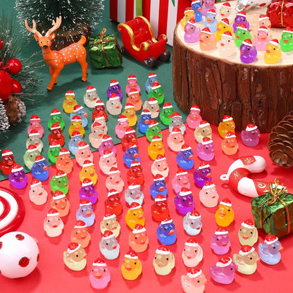 120Pcs Luminous Christmas Mini Resin Duck 14 Colors Glow in The Dark Small Duck Figurines for Miniature Christmas Decor Aquarium Ornament Dollhouse Decoration DIY Slime Craft Kit Birthday Party Favors
