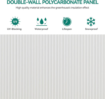YITAHOME 12x8FT Polycarbonate Greenhouse Large Heavy Duty Green Houses Outdoor Aluminum Greenhouses with Sliding Doors Vent Window Walk-in Greenhouse for Garden Backyard, Silver
