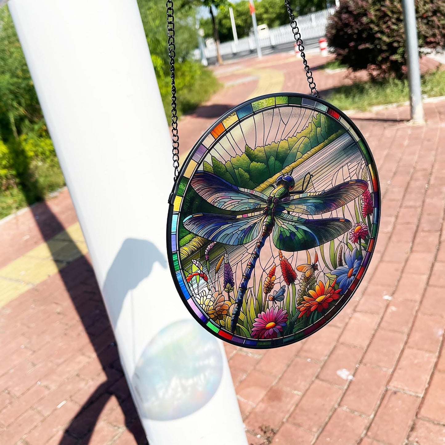 RIVEENY Stained Glass Window Hanging, Stain Glass Dragonfly Gifts Sun Catcher for Windows, 7.8 inch Suncatchers Birds Window Hangings Gifts for Home Garden Christmas Party Wedding (River)