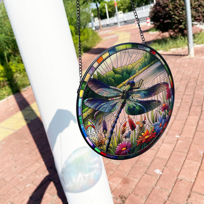 RIVEENY Stained Glass Window Hanging, Stain Glass Dragonfly Gifts Sun Catcher for Windows, 7.8 inch Suncatchers Birds Window Hangings Gifts for Home Garden Christmas Party Wedding (River)