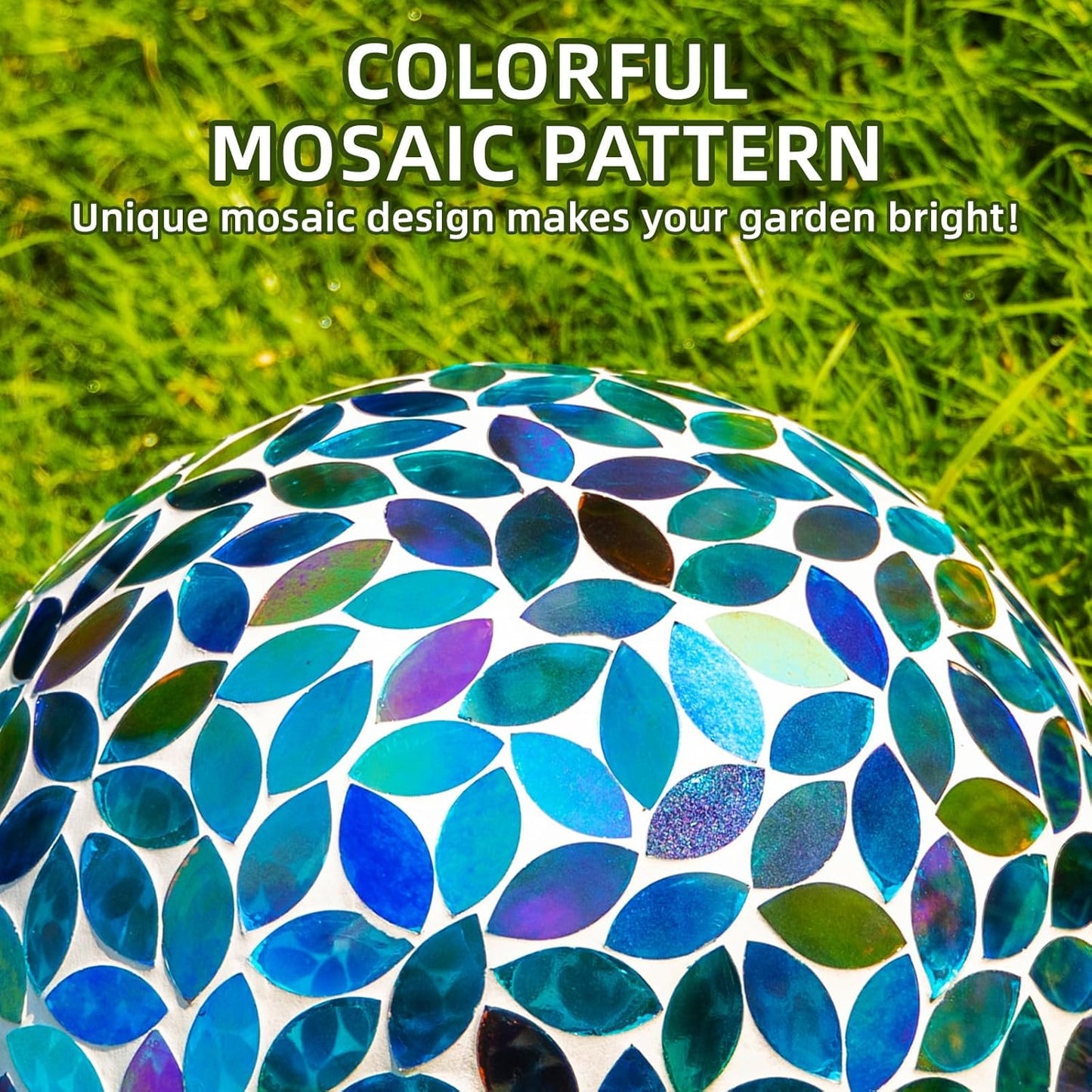 VOREEN 10-Inch Gazing Ball Glass Mosaic Gazing Globe, Handmade Outdoor Reflective Ball Yard Decoration for Homes, Patio, Lawn and Gardens, Gift for Mom Wife Friend, Blue and Amber