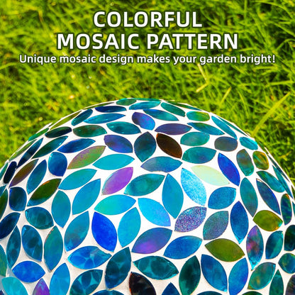 VOREEN 10-Inch Gazing Ball Glass Mosaic Gazing Globe, Handmade Outdoor Reflective Ball Yard Decoration for Homes, Patio, Lawn and Gardens, Gift for Mom Wife Friend, Blue and Amber