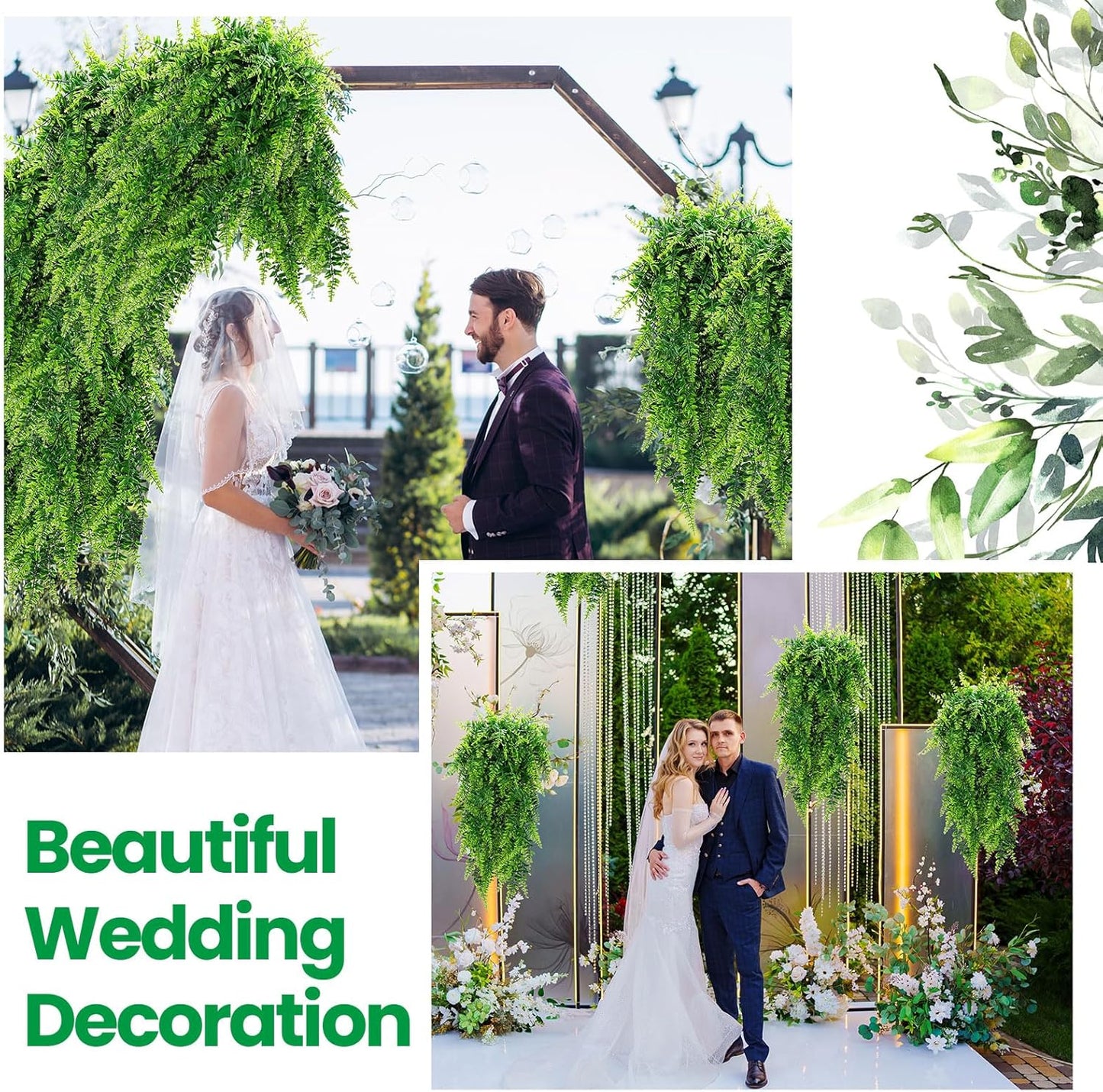 Geosar 56 Pcs Artificial Hanging Plants 32 Inch Hanging Boston Ferns Plastic Fake Plants for Wall Room Garden Wedding Garland Indoor Outdoor Decoration, No Basket