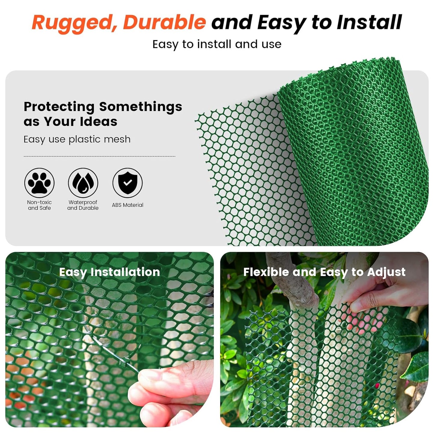 16IN x 50FT Plastic Chicken Wire Mesh, Chicken Wire for Floral Arrangements, Chicken Wire Mesh for Crafts with 100 Pcs Zip Ties, Mesh Fence for Dogs, Deers, Poultry
