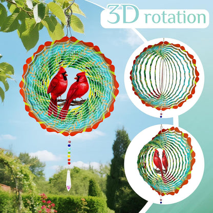 Cardinal Wind Spinner Crystal Tail, Marzovitra 10 inch 3D Stainless Steel Hanging Wind Spinner Metal Wind Catchers Kinetic Sculpture for Indoor,Outdoor Garden Decor,Yard Art