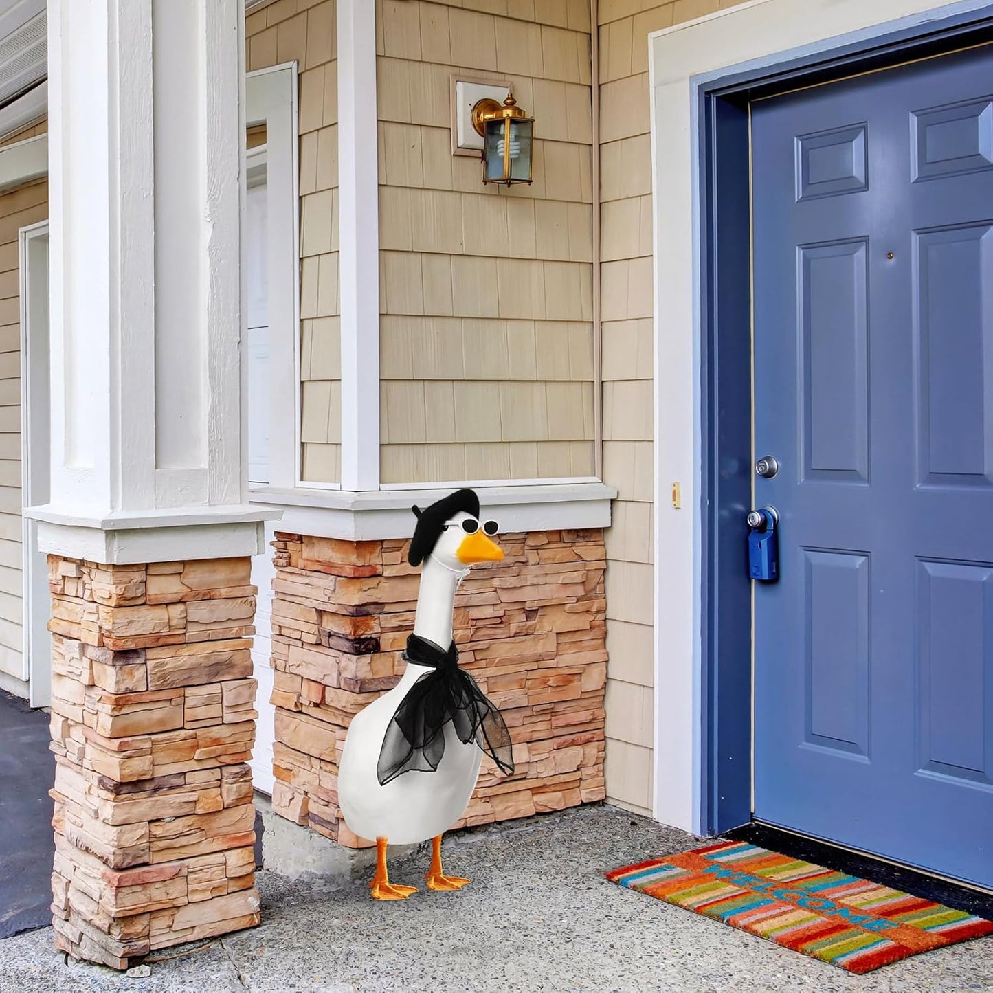 Yaomiao 3 Pcs French Porch Goose Outfit Set for 23'' 17'' Cement Plastic Lawn Goose Costume 50s French Beret Hat for Statue Halloween Carnival Statue Decor(Black)