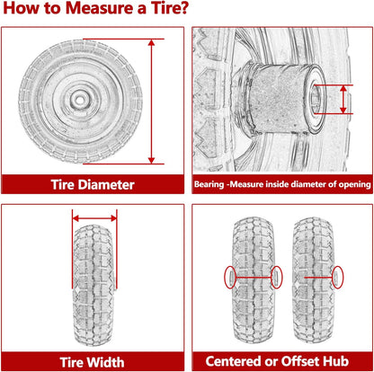 Parts Camp For Gorilla Cart Wheels 13-Inch replacement gorilla cart tires 4.00-6 Flat-free Solid Tire and Wheel For Hand Trucks/Garden Carts/Wheelbarrow/Dolly-5/8"Axle Borehole 2.1"Hub offset (2 Pack)