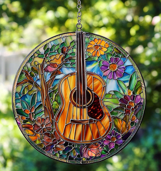 Hippie Guitar Horse Suncatcher Light Catcher Window Decor Lover Ornament and Home Gift for Lovers