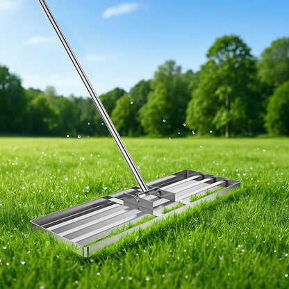 Lawn Leveling Rake 30 inch x 10 inch, Lawn Leveler Tool with 6.5ft Handle Rakes, 304Stainless Steel Yard Leveling Rake, Heavy Duty Soil Leveling Rakes for Backyard, Garden, Farm, Pasture