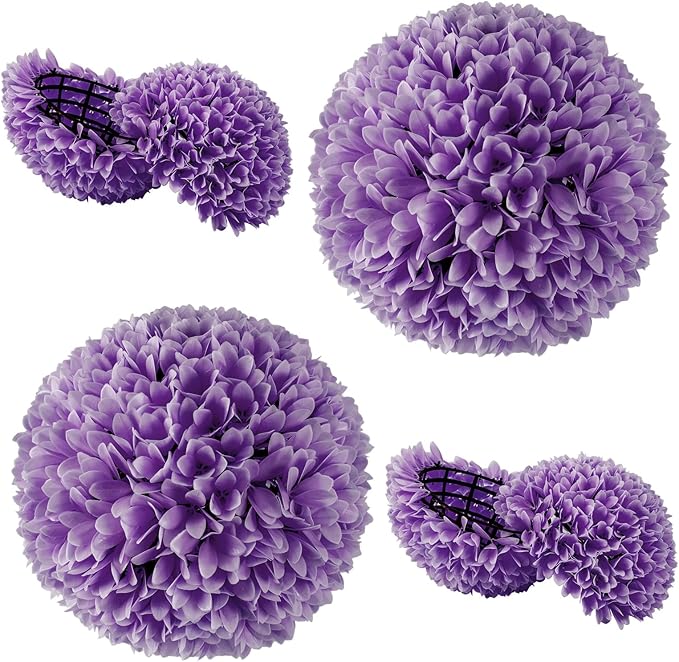 Goplus 11 Inch Topiary Balls Artificial Outdoor Set of 2, Faux Boxwood Ball, Fake Plant Sphere, Round Artificial Plant Balls for Front Door, Porch, Backyard, Balcony, Home Décor (Purple)
