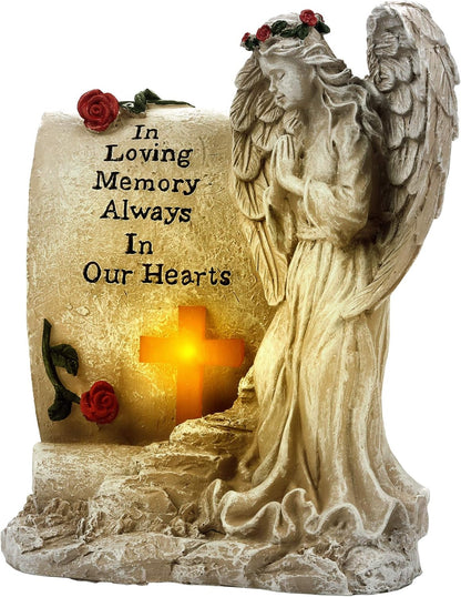 Malister Memorial Gifts - Garden Angel Statue Sympathy Gift with Solar Led Light, Bereavement Gifts, Memory of Loved One, Cemetery Grave Decorations, Remembrance Condolence Gift, Angel Figurines