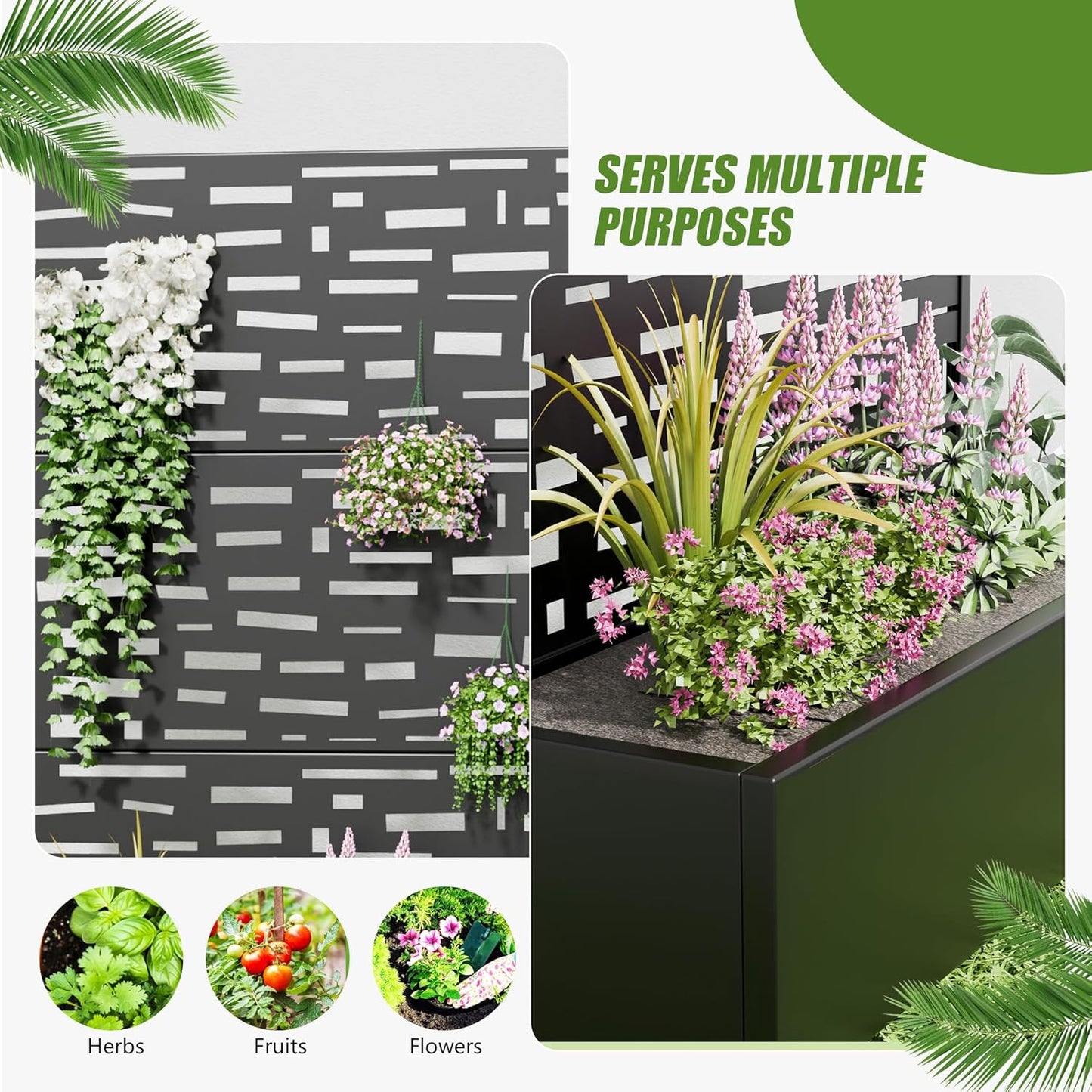 Casaphoria 72"x35" Metal Raised Garden Bed with Trellis(2 Pack), Outdoor Planter Box with Wheels & Drainage Holes for Climbing Plants, Flowers, Elevated Garden Kit with Privacy Screen, Black-Gerald