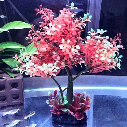 Mipukbay Aquarium Plants Tree - Red & Green Artificial Plastic Fish Tank Decor, Realistic Ornament Safe for Fish & Shrimp, Low-Maintenance Aquascaping Plants for Freshwater/Saltwater Tank Landscaping