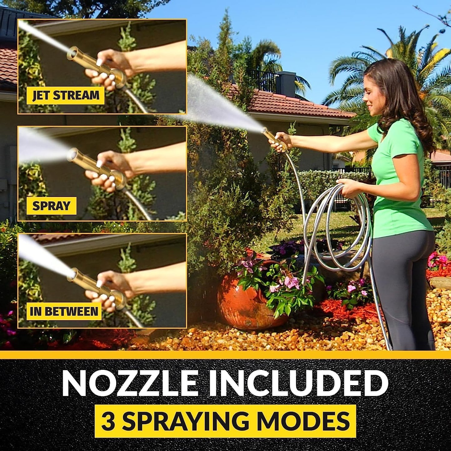 Bionic Steel PRO 75ft Garden Hose with Nozzle, 304 Stainless Steel Metal 75ft Water Hose Flexible Hose, Kink Free, Lightweight & Heavy Duty, Crush Resistant Fitting, Easy Coil, 500 PSI 2025 Model