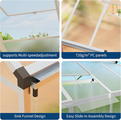 8 x 10 ft Greenhouse, Greenhouses for Outside, Polycarbonate Greenhouse with Aluminum Frame, Lockable Door and Ajustable Roof Vent for Backyard, Green Houses for Outside Garden Backyard, Patio