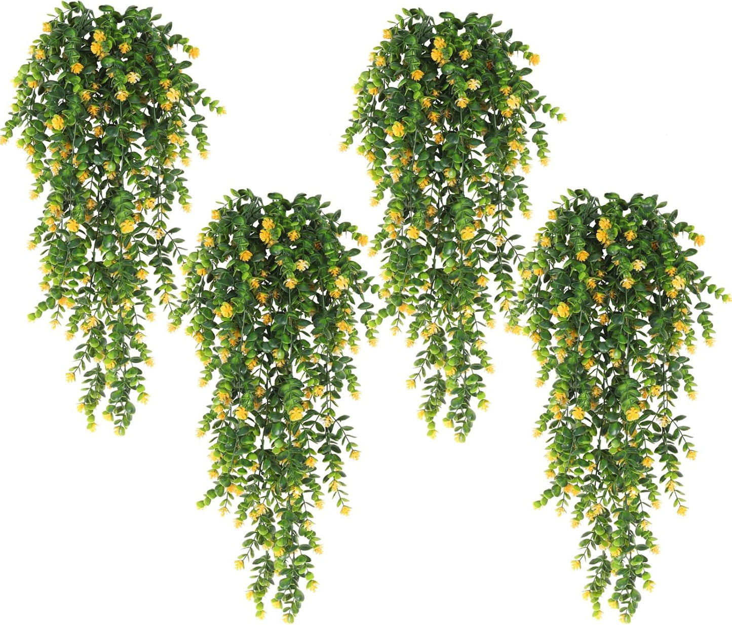 RECUTMS Pack of 4 Hanging Eucalyptus Plant Artificial Ivy Flower Vine Large Faux Wall Plants UV Resistant Greenery for Outdoor Patio Home Shelf Office Indoor Decor Yellow