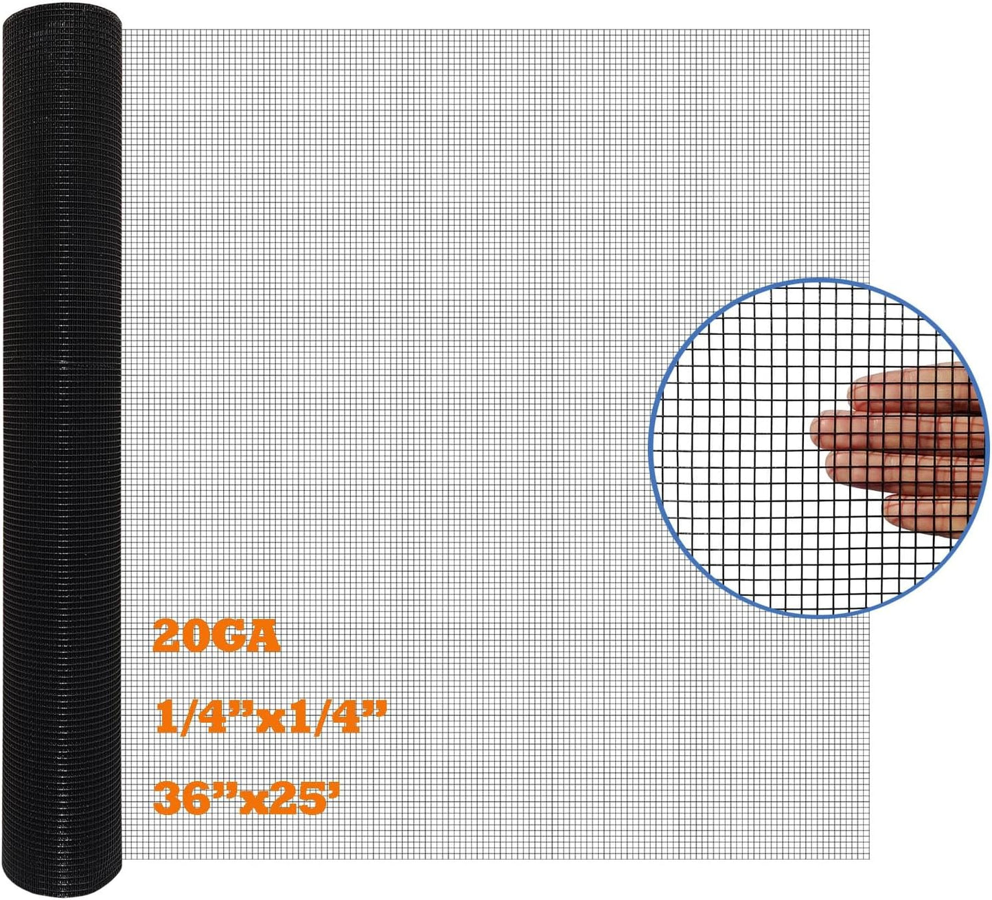Black PVC Coated Hardware Cloth 36 Inch x 25 Foot -1/4 Inch x 1/4 Inch 20GA