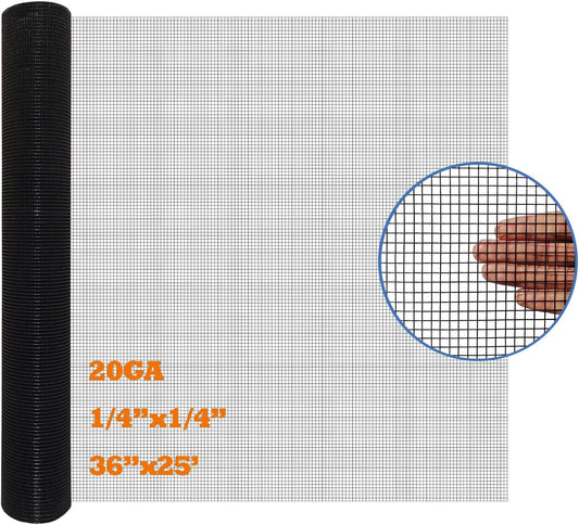 Black PVC Coated Hardware Cloth 36 Inch x 25 Foot -1/4 Inch x 1/4 Inch 20GA