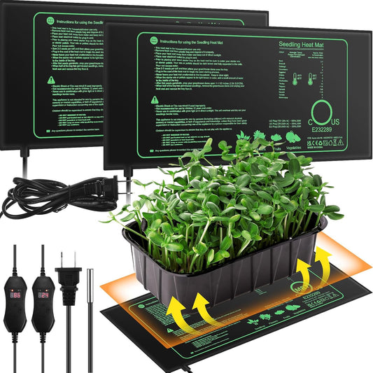 ROCEEI 2 Pack Seedling Heat Mat with Digital Thermostat Controller 10 x 20.75 Inch Waterproof Plant Seedling Heat Mat for Germination, Hydroponics, Brewing, Breeding, Indoor Gardening and Greenhouse