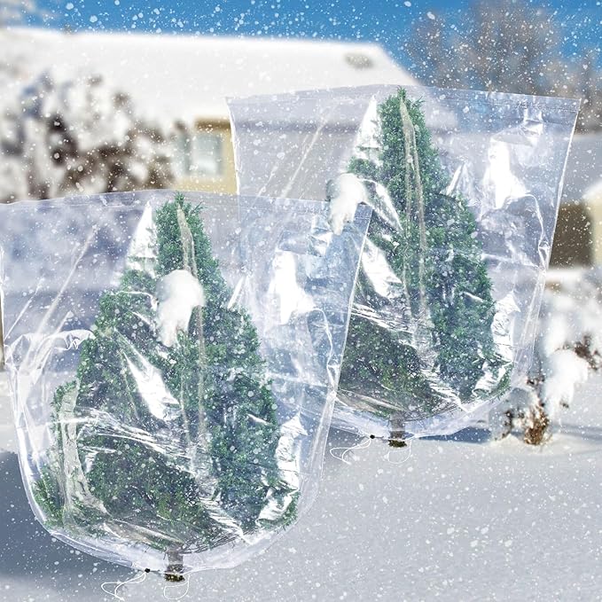 ANPHSIN 2 Pcs Extra Large Winter Plant Cover Freeze Protection - 71" x 83" Plastic Plant Frost Bags with Drawstring, Waterproof Plant Shelter Coverings for Outdoors Garden Shrubs Palm Fruit Trees