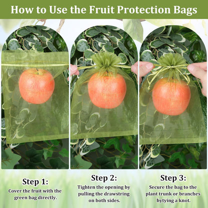 100 Pcs Fruit Protection Netted Bags, 8x12in Mesh Covers for Trees, Green Guards for Grapes & Mango Fruit Trees
