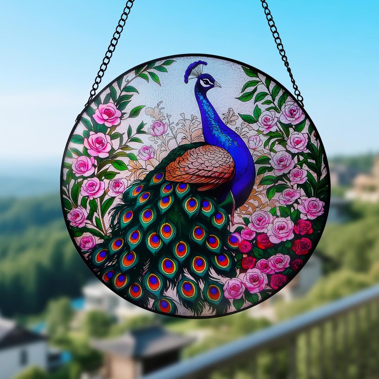 Peacock Stained Glass Suncatcher, Stained Glass Window Hanging, Window Suncatcher Home Wall Art Decorations, Gift for Mom (12 Inch)
