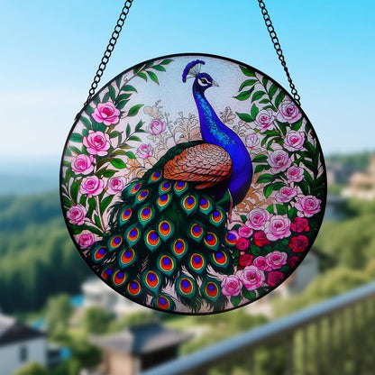 Peacock Stained Glass Suncatcher, Stained Glass Window Hanging, Window Suncatcher Home Wall Art Decorations, Gift for Mom (12 Inch)