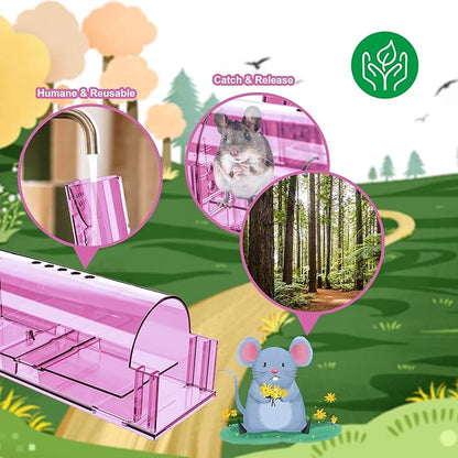 4 Pcs Humane Mouse Traps Indoor for Home, Live Mouse Trap, Reusable Mice Trap Catcher for House & Outdoors