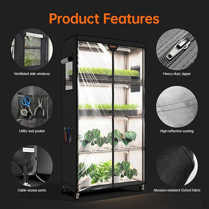 Bstrip Indoor Greenhouse with Grow Light, Plant Stand with 4 Pack 24W Full Spectrum Plant Lights , Plant Shelf with Tent for Indoor Plant, Seed Starting, Seed Tray, 29.5"x13.8"x59"
