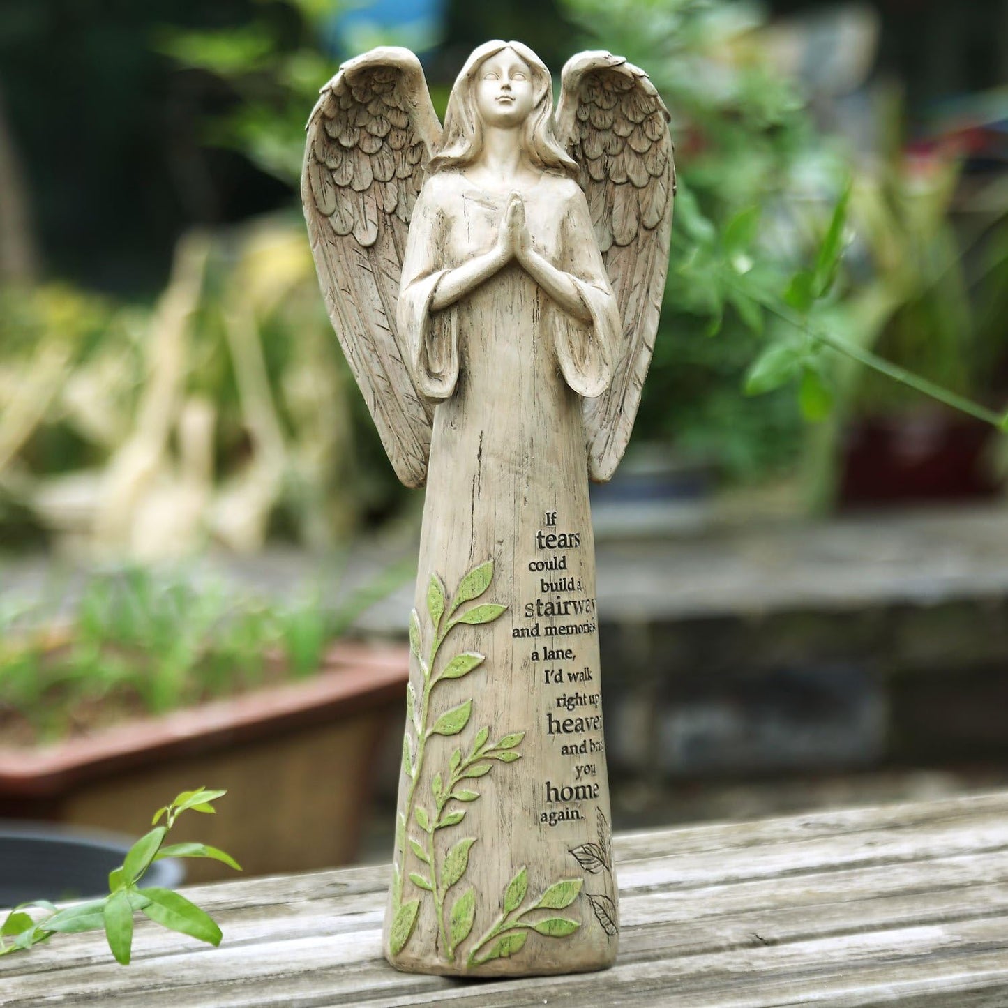 Topadorn Angel Statue Decoration for Garden, Lawn, Home & Patio, Standing Angel Memorial Resin Figurine Ornament, Waterproof Angel Antique Sculpture Stone, 13''H