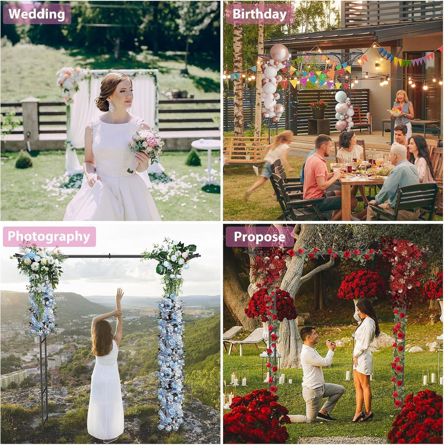 Garden Arch Trellis 7FT Wedding Arch Backdrop Stand,Metal Garden Arbor Trellis for Plant Climbing Outdoor, Plant Arch with Anchored Pile, Flower Arch Stand Balloon Decor,Archway Pergola