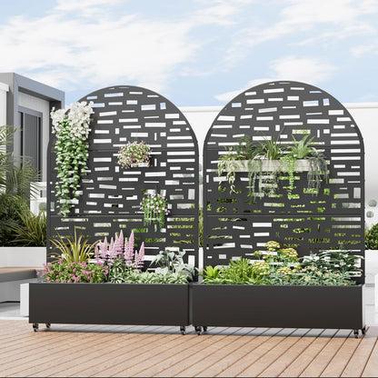 Casaphoria 72"x47" Metal Raised Garden Bed with Trellis(2 Pack), Outdoor Planter Box with Wheels & Drainage Holes for Climbing Plants, Flowers, Elevated Garden Kit, Black-Gerald-Arched