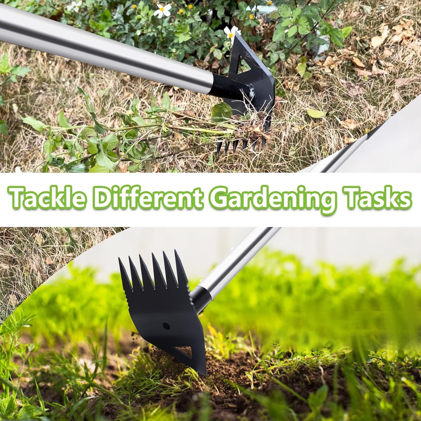Weed Puller Tool with Long Handle, Hoe Garden Tool Weeding Rake Combo for Uprooting, Garden Hoe, Weed Remover Manual Hand Weeder for Yard Flower Bed