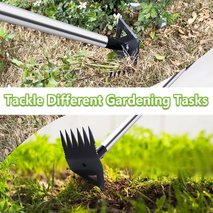 Weed Puller Tool with Long Handle, Hoe Garden Tool Weeding Rake Combo for Uprooting, Garden Hoe, Weed Remover Manual Hand Weeder for Yard Flower Bed