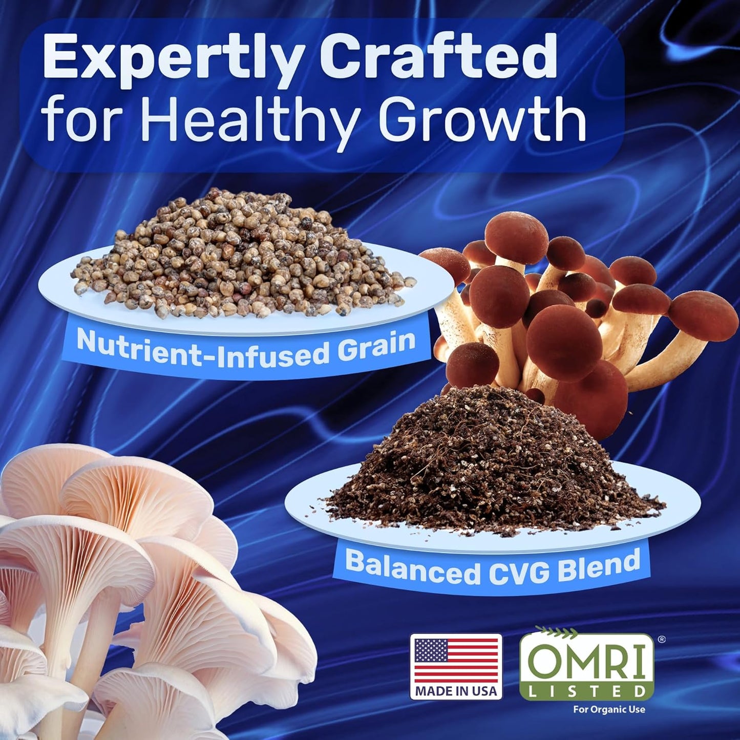 Surfin' Spores Mushroom Grow Kit | 4 lb Grow-in-Bag Kit/Monotub Refill | Includes: 1 lb Sterile Grain Bag with Injection Port & 3 lb Organic CVG Substrate | Spores Not Included (Single)
