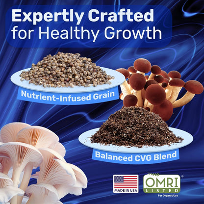 Surfin' Spores Mushroom Grow Kit | 4 lb Grow-in-Bag Kit/Monotub Refill | Includes: 1 lb Sterile Grain Bag with Injection Port & 3 lb Organic CVG Substrate | Spores Not Included (Single)