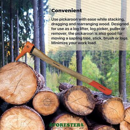 FORESTER Pickaroon Logging Tool 28in | USA Hickory Handle | Hookaroon Logging Tool | Log Roller Tool & Forestry Tools for Dragging and Stacking Logs