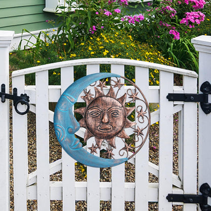 VCUTEKA Sun Face Metal Wall Art Decor Outdoor Sun Moon Patio Garden Fence Deck Yard Pool Wall Sculpture Decoration for Living Room Bedroom Colorful
