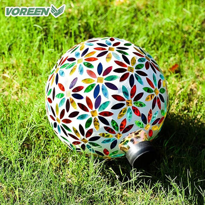 VOREEN Mosaic Glass Gazing Ball Outdoor Gazing Globe, Handmade Reflective Ball Yard Decoration for Homes, Patio, Lawn and Gardens, Gift for Mom Wife Friend, 10-Inch, Multi Colored Flowers Design