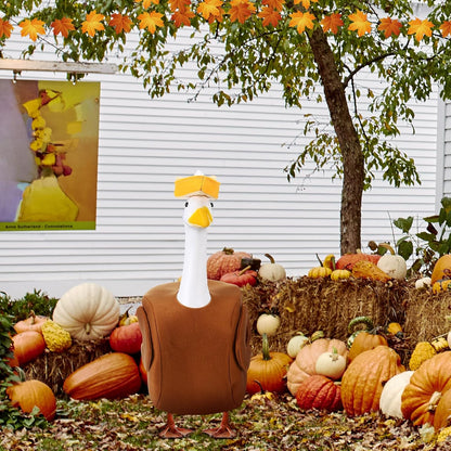 Outus Thanksgiving Turkey Goose Outfits Funny Turkey Outfit for Porch Goose 23inch Lawn Pumpkin Pie Geese Clothes for Plastic Cement Geese Thanksgiving Fall Outdoor Yard Garden Decor