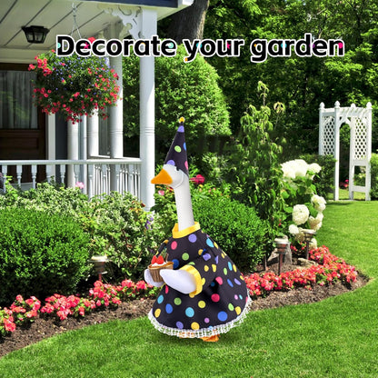 Happy Birthday Goose Outfit Porch Goose Outfits with Happy Birthday Cake Hat and Clothing for 23" Cement/Plastic Porch Goose Outdoor Statue Patio Yard Lawn Art