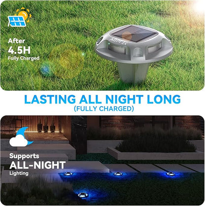 AGPTEK Solar Driveway Lights 4 Pack, 2 Colors in 1 Outdoor Solar Deck Dock Marine Waterproof LED Driveway Marker Security Lights for Outside Pathway,Boat Dock,Step,Walkway,Path,Garden (Blue & White)