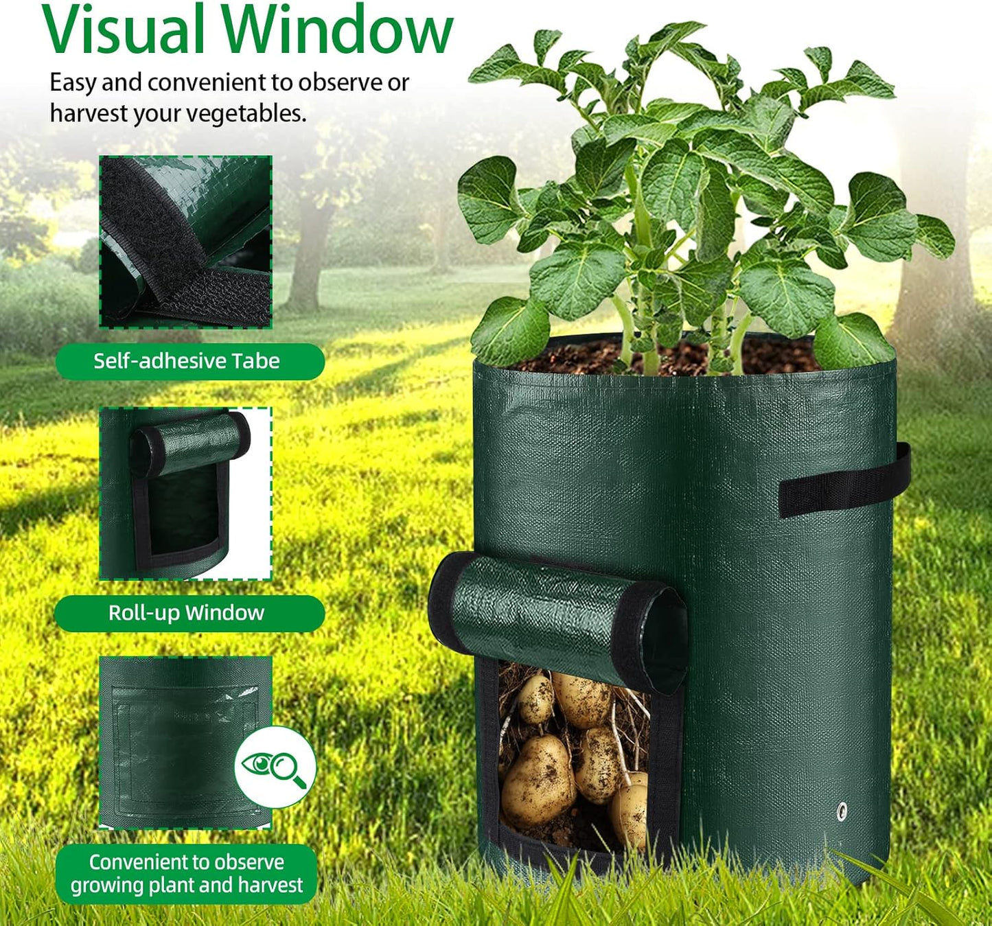 10 Gallon 8-Pack Grow Bags, Durable PE Fabric Pots with Flap and Handles, Green Planter Bags for Potato Vegetables Flowers Herbs Garden Outdoor, 17.7''x13.8'' Large for All Plants Growing